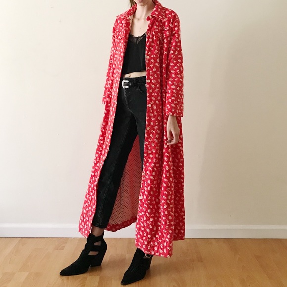 Vintage Jackets & Blazers - Vintage Quilted Red White Ditzy Floral Jacket Coat
